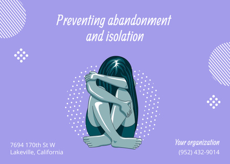Plantilla de diseño de Anuncio de evento sobre prevención de abandono en púrpura Postcard 5x7in 