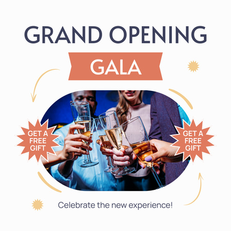 Promosyon Hediyesi ve Şampanyayla Büyük Açılış Galası Instagram AD Tasarım Şablonu