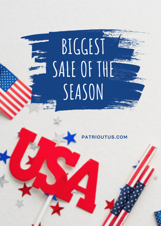Oznámení o sezónním prodeji na Den nezávislosti USA Postcard 5x7in Vertical Šablona návrhu