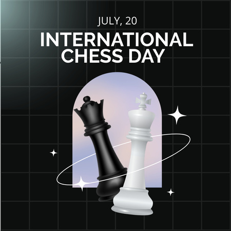 International Chess Day Anouncement in Black and White Instagram Modelo de Design