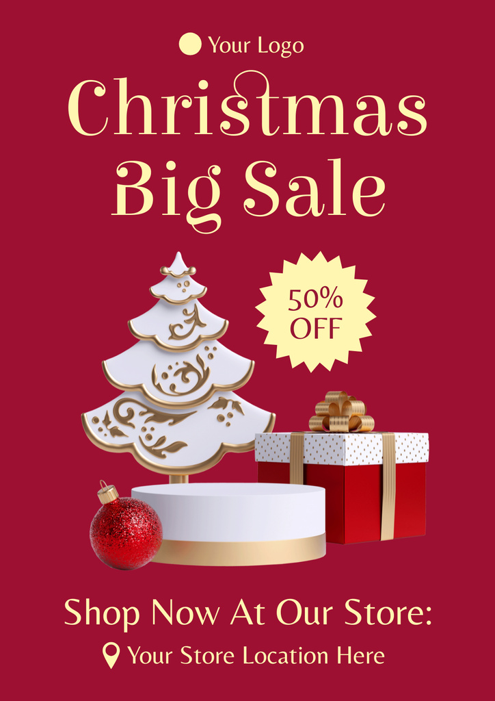 Christmas Big Sale Magenta Poster Πρότυπο σχεδίασης