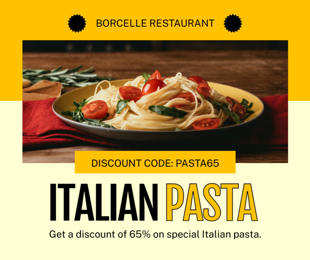 Pasta Discount Offer with Promo Code Facebook Πρότυπο σχεδίασης