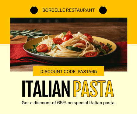Pasta Discount Offer with Promo Code Facebook Design Template