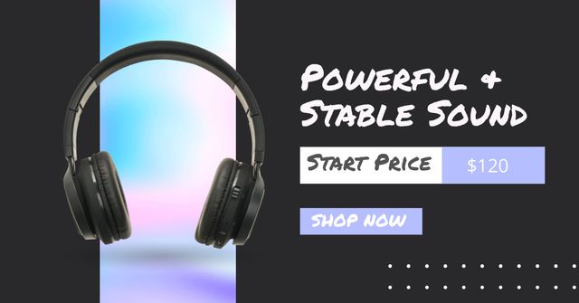 Ontwerpsjabloon van Facebook AD van Sale Announcement of Powerful Modern Headphones