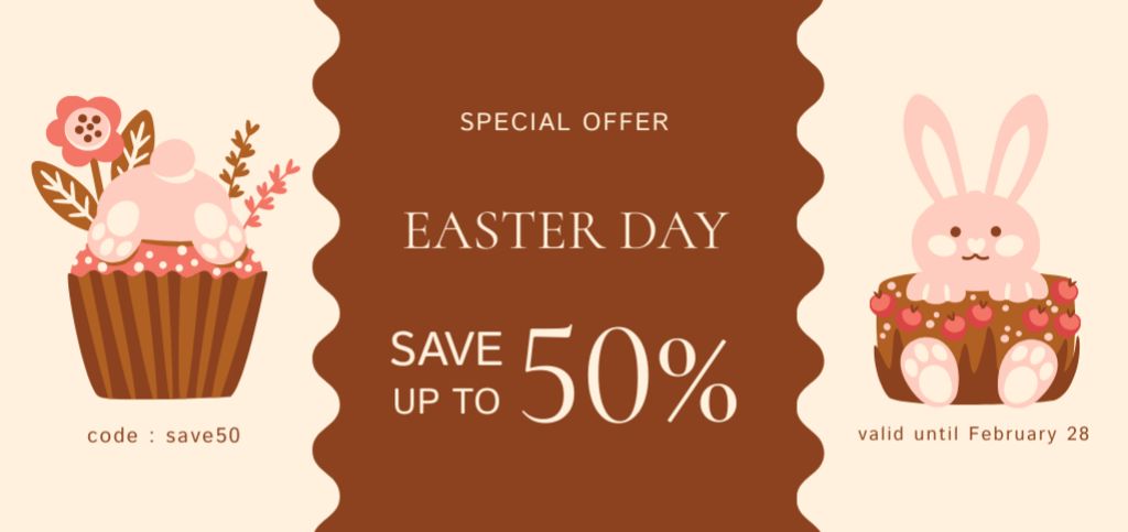 Platilla de diseño Easter Day Sale Announcement with Cute Bunny and Cupcake Coupon Din Large