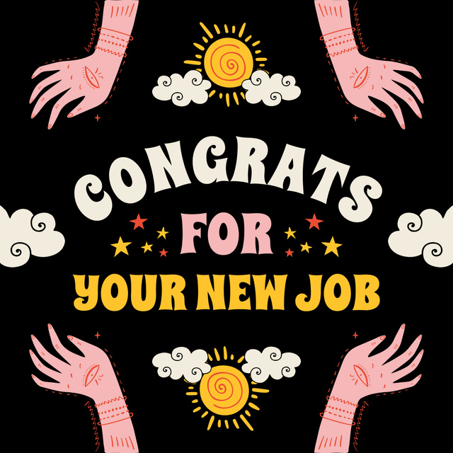 Modèle de visuel New Job Congratulations with Funny Illustration - LinkedIn post