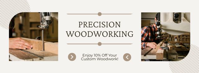 Template di design Woodworking Services with Man in Workshop Facebook cover