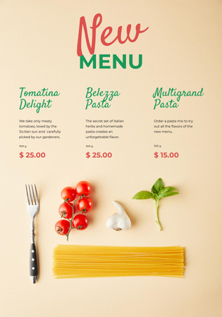 Italian Restaurant Food Featuring Pasta Delights and Ingredients Poster 28x40in Šablona návrhu