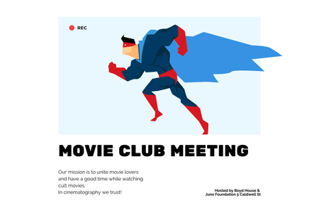 Movie Club Meeting Announcement with Superhero Poster 24x36in Horizontal Design Template