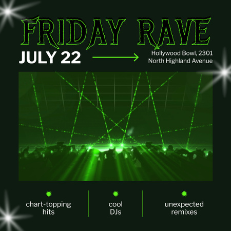 Rave Disco Ad with Green Neon Lights Animated Post Design Template