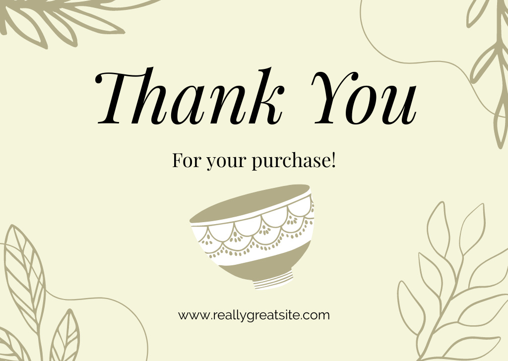 Thank You For Your Purchase Message with Ceramic Bowl Card tervezősablon