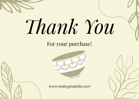 Thank You For Your Purchase Message with Ceramic Bowl Card Design Template