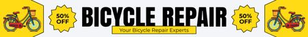 Template di design Sconto sulla promozione della riparazione di biciclette su giallo Leaderboard