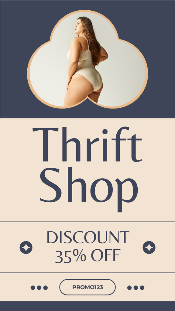 Promo of Thrift Shop with Offer of Discount Instagram Story tervezősablon