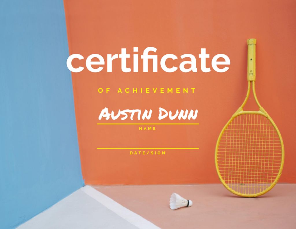 Szablon projektu Badminton Achievement Award with Racket and Shuttlecock Certificate