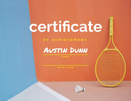 Template di design badminton achievement award con racchetta e navetta Certificate