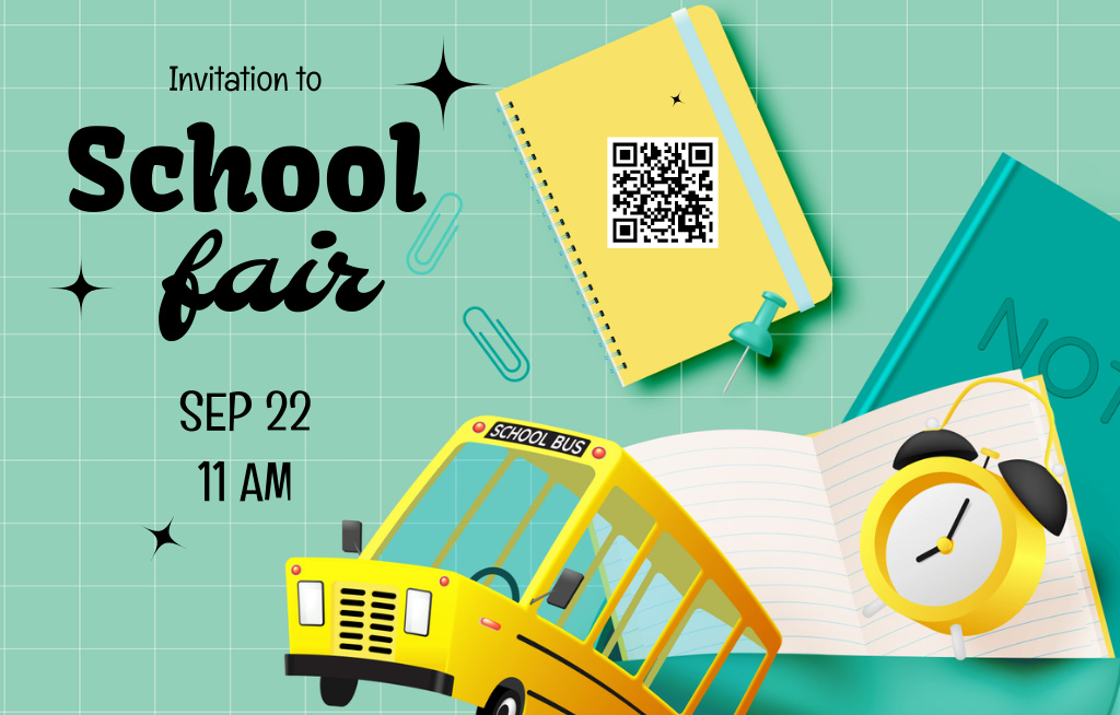 Lovely School Fair Announcement With Notebooks Invitation 4.6x7.2in Horizontal Design Template