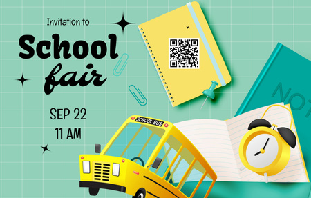 Lovely School Fair Announcement With Notebooks Invitation 4.6x7.2in Horizontal Design Template