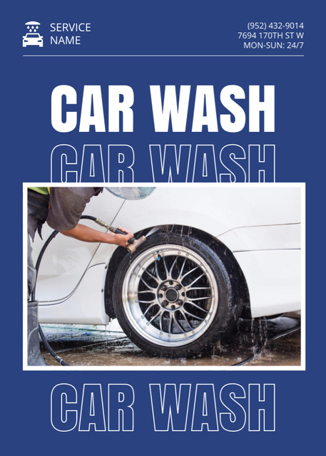 Designvorlage Car Wash Services with clean wheel für Flayer