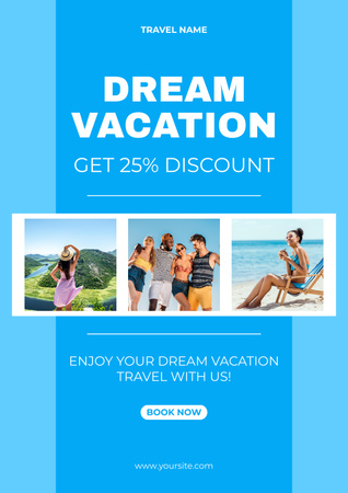 Dream Vacation on Summer Beach with Collage of Diverse People Poster Design Template