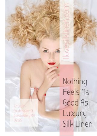 Designvorlage Woman resting in bed with silk linen für Flayer