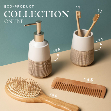 Eco Concept with Wooden Toothbrushes and Combs Instagram Design Template