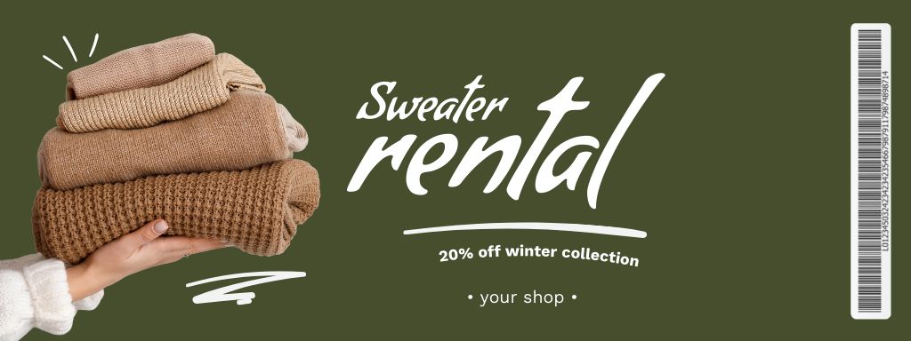 Rental Sweaters Offer on Olive Green Coupon Design Template