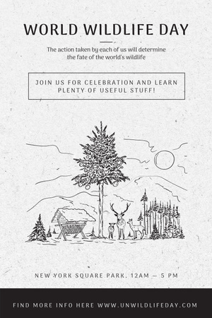World Wildlife Day Event Announcement with Nature Drawing Pinterest Design Template