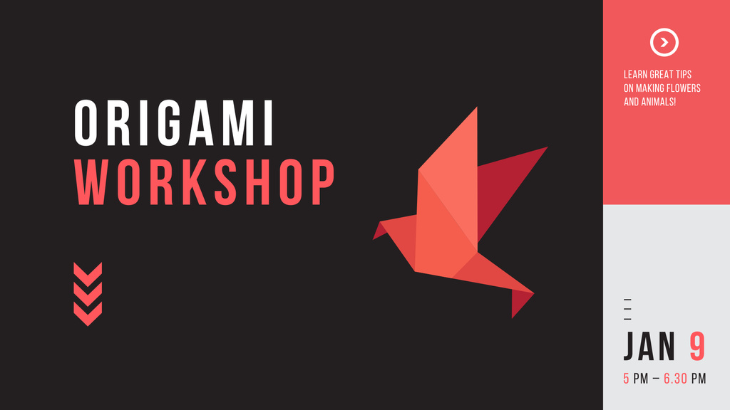 Origami Training Services with Red Paper Bird FB event cover Design Template