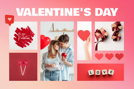 Collage with Young Beautiful Couple for Valentine's Day Mood Board Πρότυπο σχεδίασης