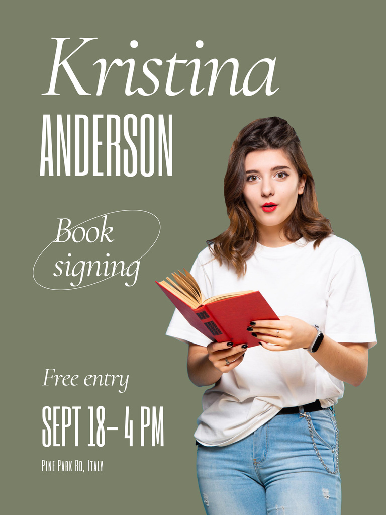 Announcement of Free Entry to Book Signing Session Poster 36x48in Design Template