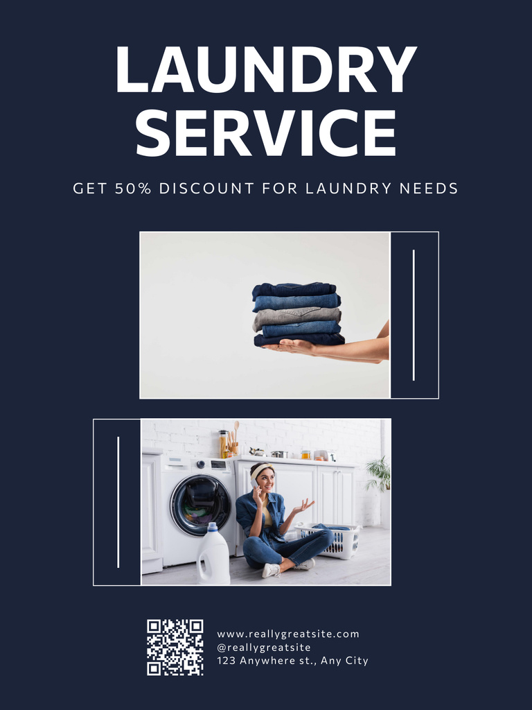 Discount for Laundry Services with Collage in Blue Poster US – шаблон для дизайну