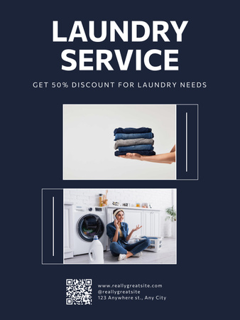 Discount for Laundry Services with Collage in Blue Poster USデザインテンプレート