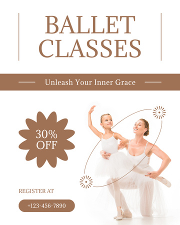 Ballet Classes Ad with Discount Instagram Post Vertical Design Template
