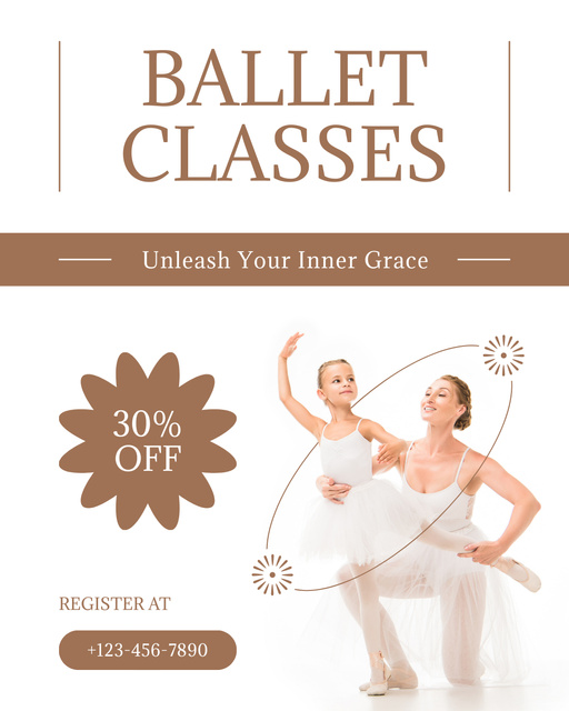 Ballet Classes Ad with Discount Instagram Post Verticalデザインテンプレート