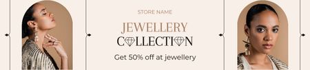 New Jewelry Collection Ad with Beautiful Woman Ebay Store Billboard tervezősablon