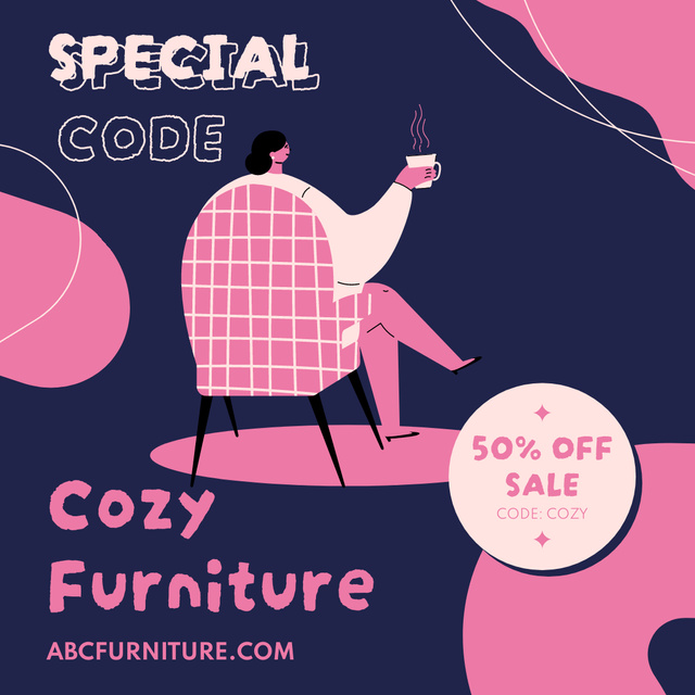 Promo Code for Cozy Furniture Instagram AD tervezősablon