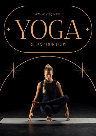 Plantilla de diseño de Anuncio de yoga relajante con mujer haciendo ejercicio Poster 