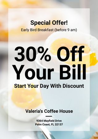 Early Bird Breakfast Discount Served Boiled Egg Flyer A5 Design Template