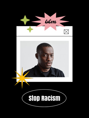 Designvorlage Slogan „Stoppt Rassismus“ mit afroamerikanischem Mann für Poster US