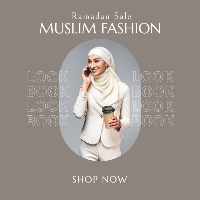 Ontwerpsjabloon van Instagram van Ramadan Clothes Sale with Slender Muslim Woman