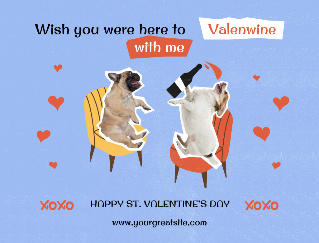 Funny Valentine's Day Holiday Greeting with Dogs Postcard 4.2x5.5in Tasarım Şablonu