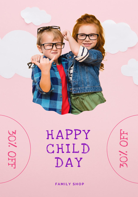 Designvorlage Children Clothing Ad with Kids on Pink für Poster 28x40in
