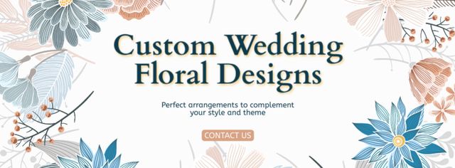 Floral Wedding Design Services with Delicate Flower Illustration Facebook cover tervezősablon