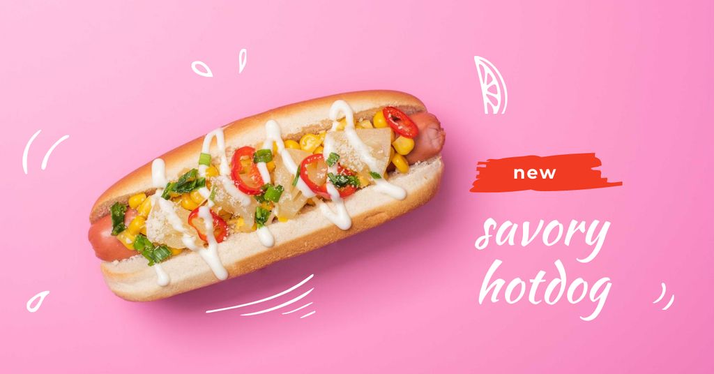 Super Hot-Dog Promo on Pink Facebook AD Tasarım Şablonu