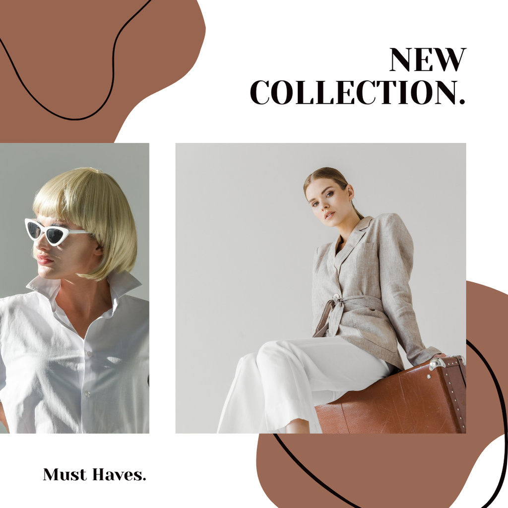 New Collection Sale with Women in White Clothes Instagram Design Template