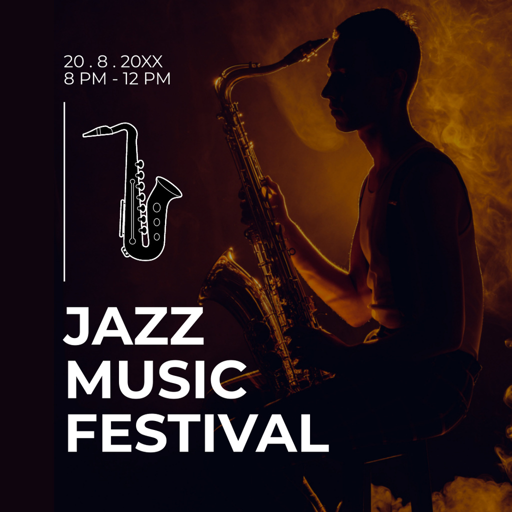 Designvorlage Awesome Jazz Music Festival With Saxophone Announce für Instagram