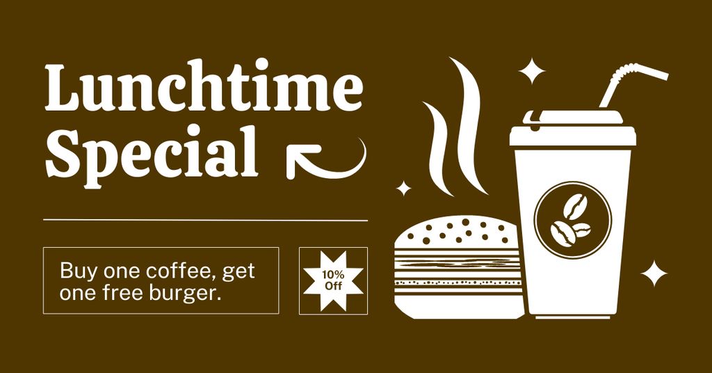 Ontwerpsjabloon van Facebook AD van Special Coffee Promo For Lunchtime With Burger