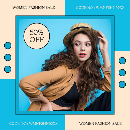 Fashion Ad with Woman in Stylish Elegant Hat Instagram AD Design Template