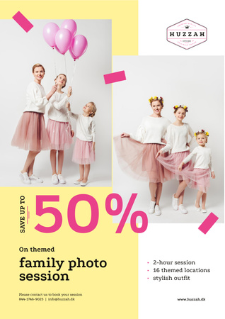 Family Photo Session Offer Mother with Daughters Poster A3 Design Template